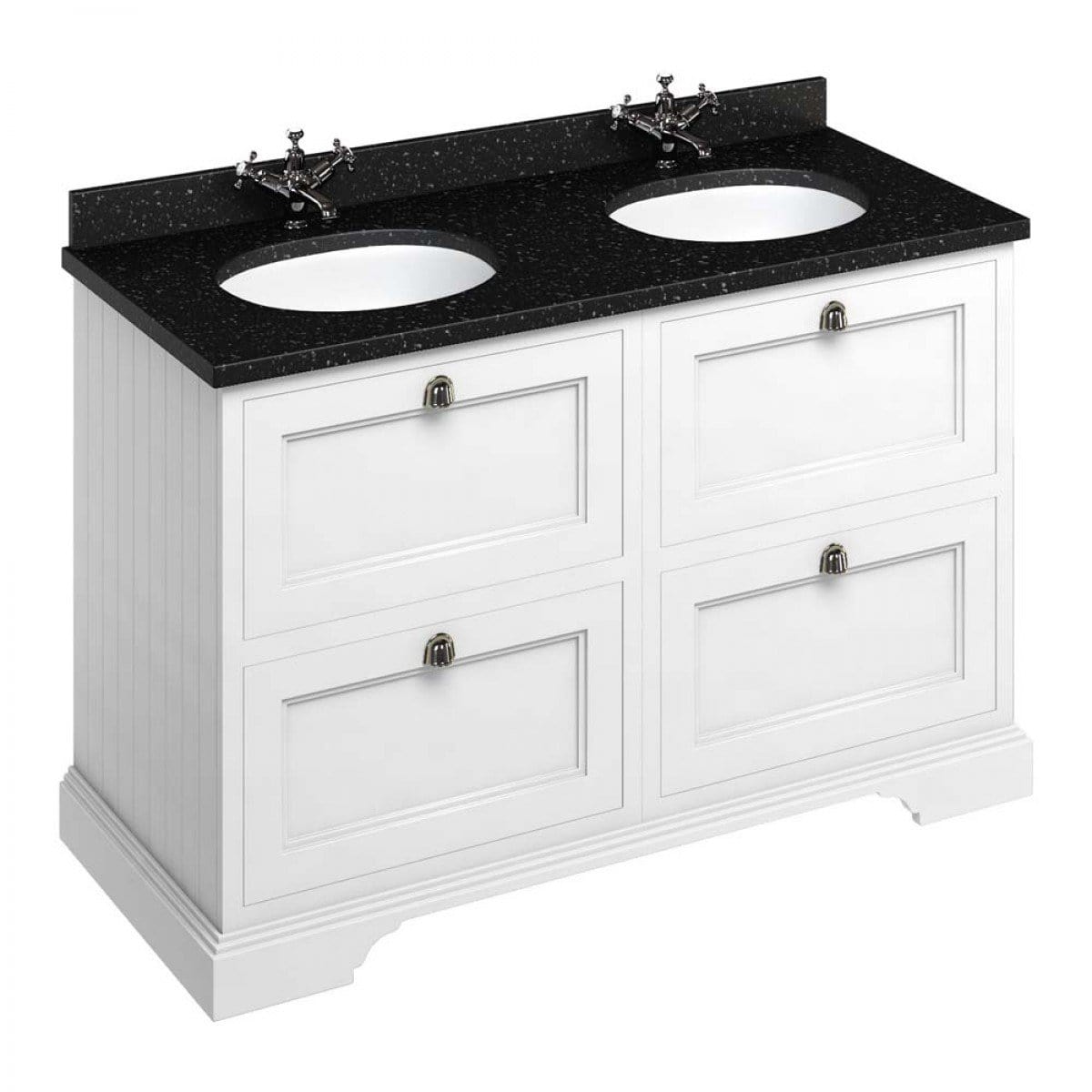 Burlington 1300mm Drawer Vanity Unit with Minerva Worktop & Double Basin - Matt White