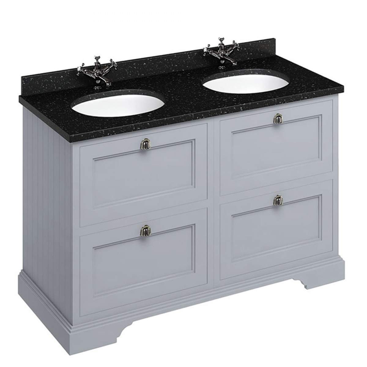 Burlington 1300mm Drawer Vanity Unit with Minerva Worktop & Double Basin - Classic Grey